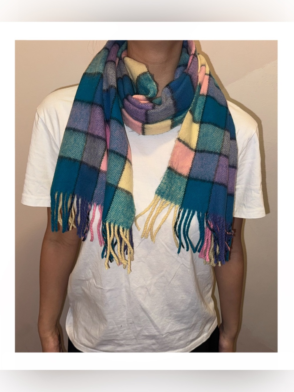 Colorful Plaid Fringe Scarf